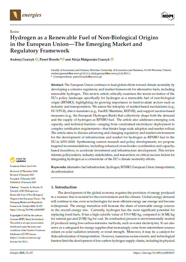 Hydrogen as a Renewable Fuel of Non-Biological Origins in the European Union—The Emerging Market and Regulatory Framework